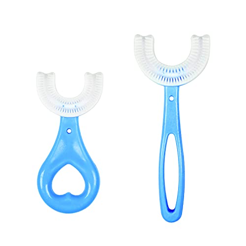 Leterry 2 Pack U-Shaped Toothbrush Kids, Food Grade Soft Silicone Brush Head, 360 Degree Oral Teeth Cleaning Design for Toddlers and Children (Blue) 2 Count (Pack of 1)
