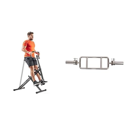 Sunny Health & FitnessUpright Row-N-Ride, Versatile Full-Body Workout Squat Assist Trainer + 86 cm Olympic Triceps Bar with Ring Collars, Olympic Weight for Weightlifting and Bodybuilding