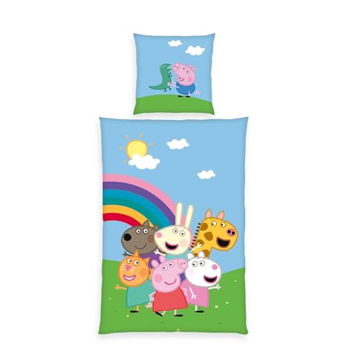 Herding Parure de Lit Peppa Pig, Taie d'oreiller 80 x 80 cm avec motif réversible, housse de...
