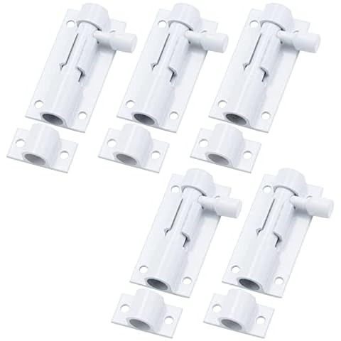 T Tulead Door Barrel Bolts Aluminum Alloy Slide Latch Locks White Security Latch Hasp 2-Inch Fence Shed Barrel Lock Hasp Pack of 5 with Screws Cover