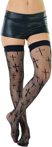 Image of ToBeInStyleWomen's Gothic Cross Opaque Thigh Hi