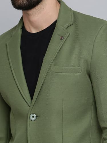 Image of SHOWOFFFF Men Self Design Front-Open Casual Blazer | Notched Lapel Full Sleeves Cotton Blazer for Mens | Slim Fit Regular Length Blazer for Men's