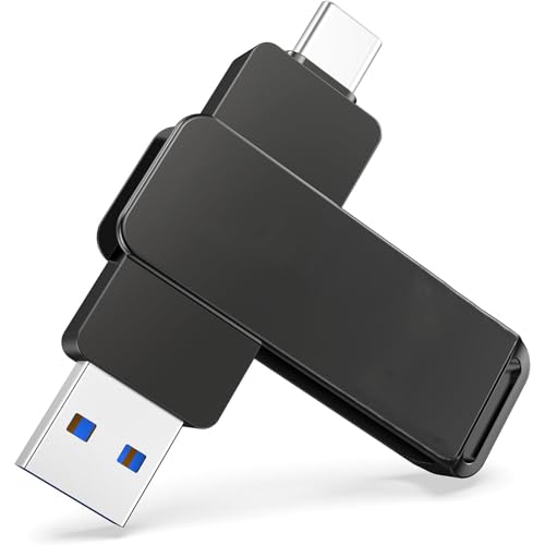 Powice Memoria USB C de 128 GB, USB 3.0/Type-c 2 en 1, USB C para teléfono Android, portátil, tableta, Mac, unidad de estado sólido de hasta 50 MB/s, color negro