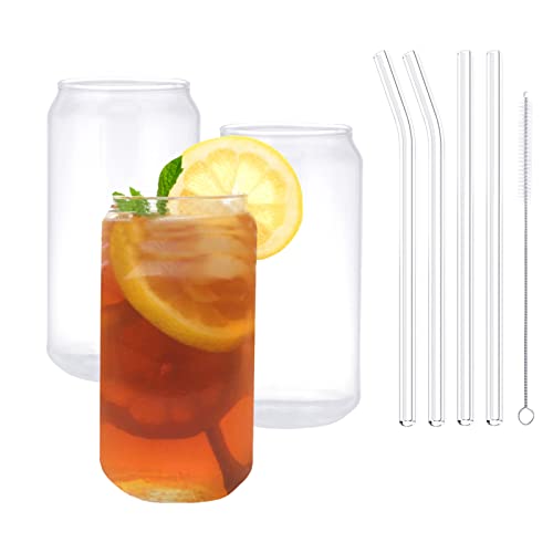 Plcnn 590 ml Trinkgläser mit Glasstrohhalm, 3-teiliges Set, wiederverwendbar, Bierdosenbecher, Trinkgläser, ideal für Limonade, Eiskaffee, Cocktail, Whiskey, Heimgeschenk Cover