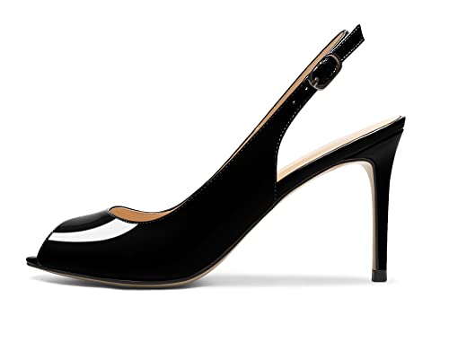 Eldof Women's Peep Toe Slingback High Heels,Stiletto Heel Slingback Sandals, Comfort High Heels Dress Shoes for Ladies Office Wedding Evening2