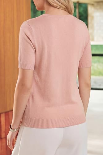 Image of Arach&Cloz Women's Wool Blend Cropped Lightweight Short Sleeve Summer Business Casual Cardigan Tops