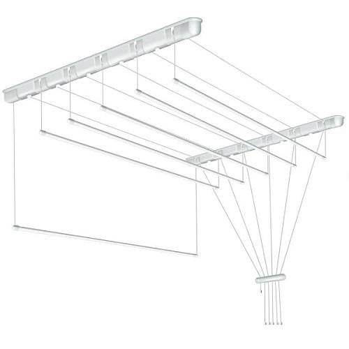 DURA HOME Deckenwäscheständer - Weiß | Platzsparender Wäscheständer für den Innenbereich | Höhenverstellbar | Starker Stahl | Ideal für Waschküche, Badezimmer, Balkon (180cm / Weiß)