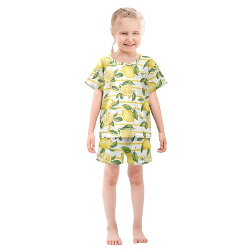 ALAZA Lemon Stripes Pajama Set Short Sleeve Sleepwear Soft Lounge Nightwear3