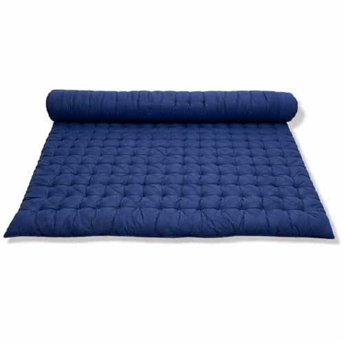 Image of ATOOTFUSION Soft Cotton Quilt | Foldable Light Weight Filled Single Firm Cotton Quilt Mattress| Gadda (Solid Coloured, Sleeping Capacity, 6 x 6 ft or 72 x 72 Inches) Double Bed (Navy Blue)