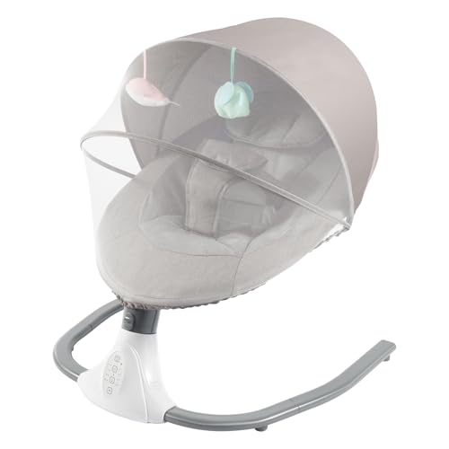 Minrs - Balancín eléctrico para bebé, con control remoto Bluetooth, cinturón de seguridad y mosquitera, 4 velocidades de pesaje, 12 melodías para 0-18 meses, gris