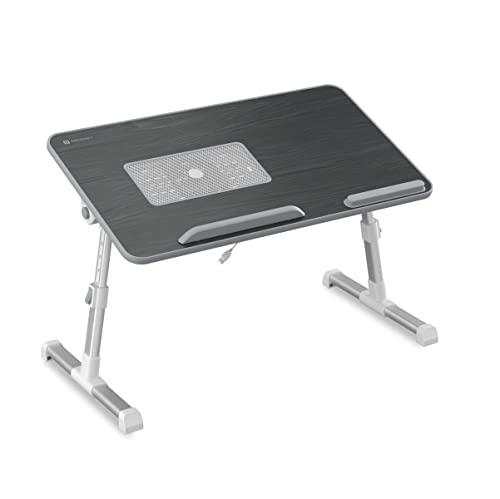 Portronics My Buddy Plus Adjustable Laptop Table with Built-in USB Cooling Fan, Foldable Legs, Adjustable Angle for Home, Office, Working, Gaming & Writing(Black) 30D x 52W x 24H cm, Wood
