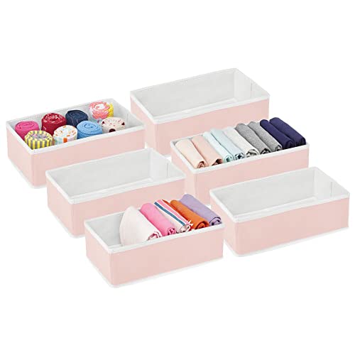 Image of mDesign Soft Fabric Dresser Drawer and Closet Storage Organizer Bin for Bedroom - Holds Lingerie, Bras, Socks, Leggings, Clothes, Purses, Scarves, Jane Collection - 6 Pack - Pink/White
