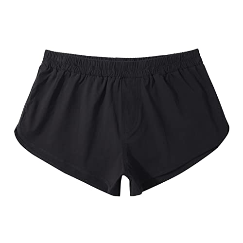 Men Boxers Loose Fit Stretchy Quick-Dry Bulge Pouch Enhancing Lightweight Breathable Underwear Workout Solid Trunks Black