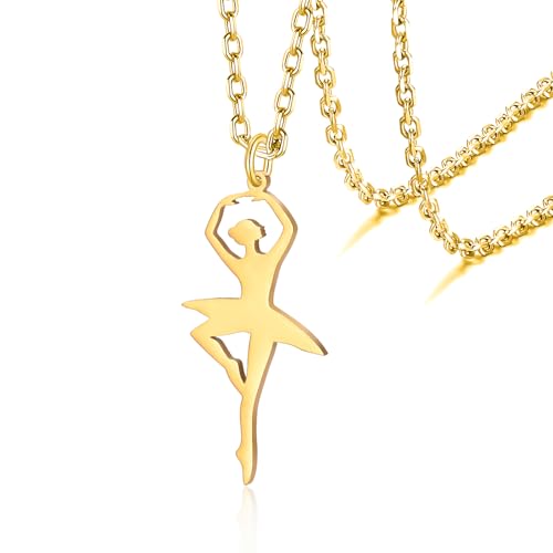 VASSAGO Collier Ballerine Ballet Cadeaux pour Filles Femmes Dainty Dance Recital Ballet Coeur Pendentif Bijoux pour Fille Maman (Collier de ballet en or)