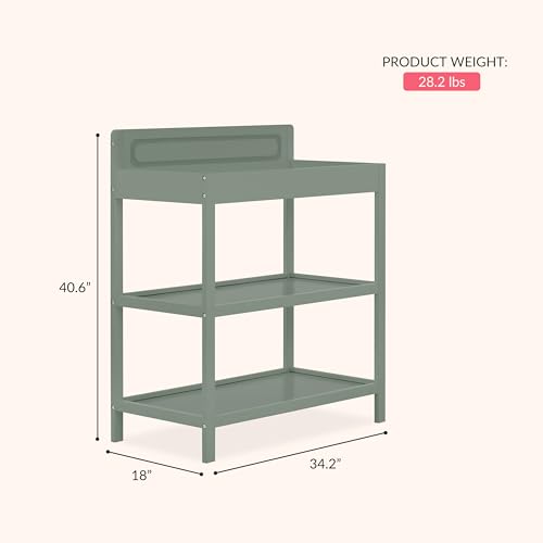 Image of Dream On Me Avery Baby Changing Table with Storage, New Zealand Pinewood, BSA Safety Certified, 2 Open Shelves, Water-Based Finish, Compact Space-Saving Nursery Design, Meadow Green