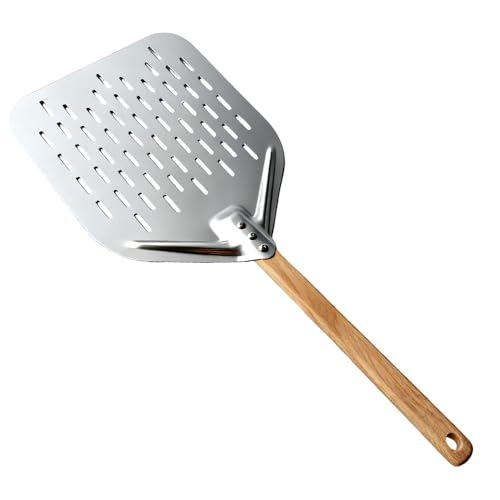 Weciau Pizzaschieber Perforiert, 40 * 30 cm 12 Zoll Pizza Schieber Aluminiumlegierung Pizzaschaufel mit Abnehmbarem Griff, Pizzaschaufel Perforiert für Selbstgebackenes Pizzabrot, Silbrig