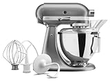 KitchenAid 4.3L Tilt-Head Stand Mixer 5KSM95PSBCU, Stainless Steel Bowl, Pouring Shield, Whisk, Beater and Dough Hook, Full Metal Construction, 10 Speeds, Professional Food Mixer, Counter Silver