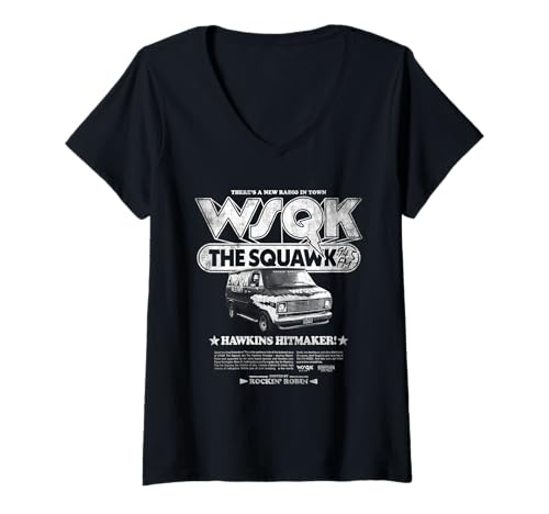 Mujer Stranger Things Hawkins Hitmaker WSQK Back Camiseta Cuello V
