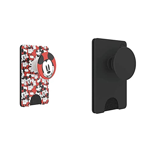 PopSockets: Phone Wallet with Expanding Grip, Phone Card Holder, Wireless Charging Compatible, Disney-Mickey Classic & Phone Wallet with Expanding Phone Grip, Phone Card Holder-Black