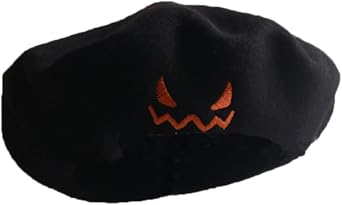 Women Halloween Devil Beret Hat French Style Pumpkin Beanie Cap Winter Warm Wool Blend Hat