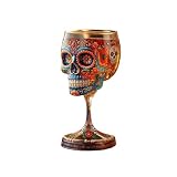 Copa de coleccionista del Día de los Muertos, copa de arte de edición limitada, copa de vino de calavera, copa floral hecha a mano del Día de los Muertos, cáliz de vino gótico de calavera para