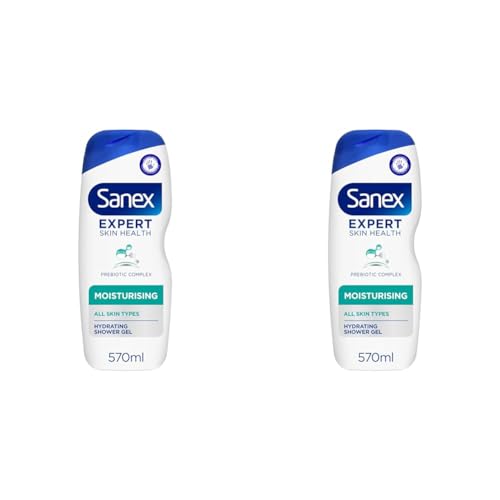 Sanex Expert Skin Health Moisturising Shower gel 570ml | body wash for men & women | gently cleanses | hydrates & softens skin | 12h hydration | advanced prebiotic complex formula | vegan (Pack of 2)