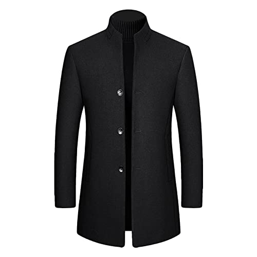 Maiyifu-GJ Men's Stylish Wool Blend Trench Coat Single Breasted Business Down Long Overcoat Mid-Length Slim Jacket Topcoat
