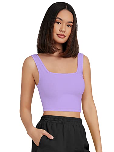 Image of Women's & Girls' Solid Polyester Rib-Knit Square Neck Tank Tops