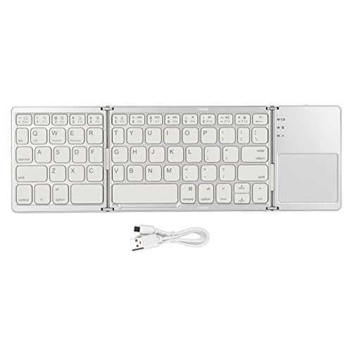 TEUOPIOE Teclado Plegable 3 con Panel Táctil, 63 Teclas, Conexión De 10m, Teclado Inalámbrico De Carga USB para Teléfono Inteligente, Tableta, Portátil, Viaje(Silver White)