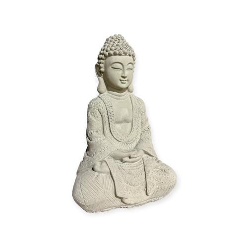 OriginalPaul Skulp & Betondesign Frostsichere sitzende Buddha Steinfigur - Handgefertigt in Deutschland - H 22cm x B 14cm x T 8cm