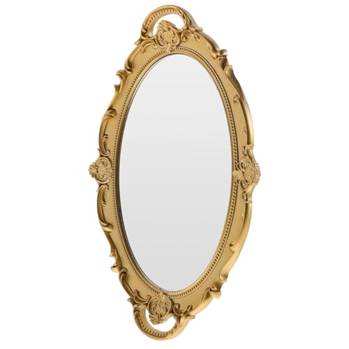 Angoily Espejo de Maquillaje Vintage Ovalado de Pared Estilo Europeo Marco Dorado de Espejo Cosmético Pequeño para Tocador Decoración Retro para Casa y Obsequio Elegante