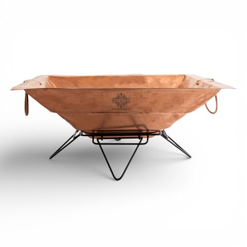 Image of Indian Art Villa Pure Copper Hawan Kund with Stand & Side Handles, Traditional Yagya, Hawan & Poojan Kund for Home Mandir, Festivals & Religious Ceremonies, 4.3 x 13.4 Inches