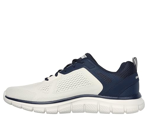 Image of Skechers Men's Track BROADER, Off White Engineered Mesh Pu Navy Trim, 8