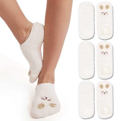 Image of 3Pairs Ankle Socks Low cut Pom Pom Fluffy Fuzzy Warm Winter Plush Slipper Socks For Women