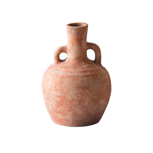 Terracotta Vases Pottery Clay Vase, 16cm/6.29in Vintage Vases Farmhouse Decor, for Living Room Entryway Table Centerpiece Decor, Vintage Rustic Ceramic Flower Vase