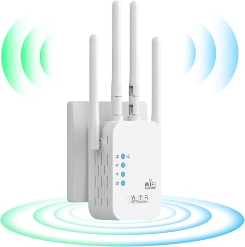 Repetidor WiFi,Amplificador Señal WiFi,Extensor de WiFi Señal con 4 Antenas,2 Puerto Ethernet,Modos Repetidor/Enrutador/Ap,WiFi Cobertura de hasta 200 m²,Adecuado para Casa y Oficina (300M)