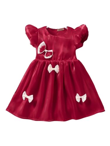Image of Buy & Try Girls Silk Party Dress, Floral Printed Knee Length Frock with Short Sleeves, Comfortable Fit & Zipper Closure, Elegant Birthday, Wedding, Festival & Special Occasion Wear for Kids
