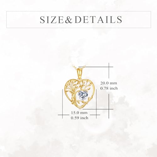 KECHO 14K Solid Gold Tree of Life Necklace Yellow Gold Heart Crystal Pendant 14K Real Gold Jewelry Gifts for Women4