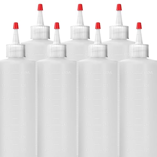 7-pack Plastic Squeeze Bottles for Sauces - 16oz Condiment Squeeze Bottles for Liquids - BPA Free Squirt Bottle with Cap - Ketchup, Syrup, Oil, Dressings, Honey & Arts and Crafts