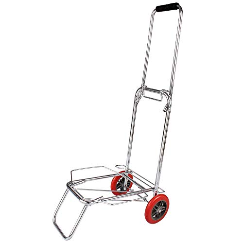 Image of AR Mall Foldable Stainless Steel 2 Wheel Luggage Cart Hand Truck Trolly with Rope Shopping Trolley Cart Home Office Godown Travel Luggage Trolley (2 Wheel Luggage)