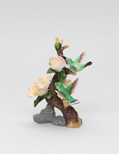 Cosmos Gifts 5740 Fine Porcelain Double Hummingbirds with Pink Peace Rose Flowers Figurine, 4-1/2" H