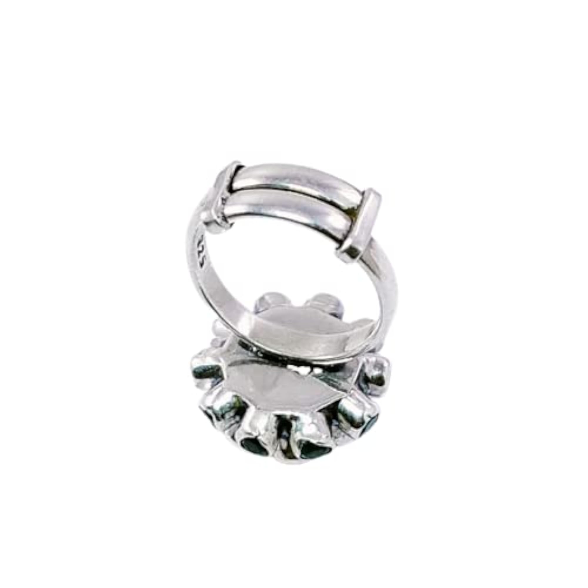 Round Shape Half Ball Ring with Multi-Colour Stones in 925 Sterling Silver