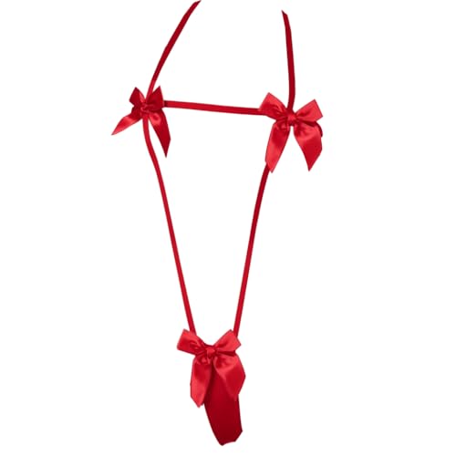 Sexy Bow Lingerie for Women Adjustable Halter Babydoll Teddy Bodysuit One Piece Red Onesize 2-8