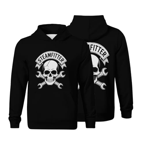Kids Retro Steamfitter Skull Boys Girls Lightweight Kangaroo Pocket Fleece Hoodies