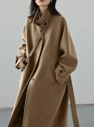 chouyatou Women's Winter Hidden Single Breasted Wool Coat Raglan Sleeve Business Long Wool Overcoat3
