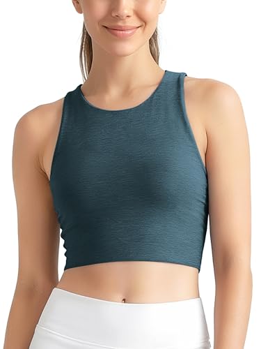 Image of ODODOS Racerback Tank Bra for Women High Neck Non Padded Medium Support Sports Bra Workout Yoga Crop Tops
