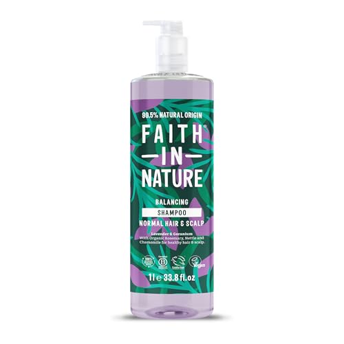 Faith In Nature 1L Natural Lavender & Geranium Shampoo Balancing for Normal Hair & Scalp Vegan & Cruelty Free No SLS Silcones or Parabens Family Sized
