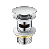 Dolinvo Ablaufgarnitur mit Überlaufür Waschbecken Waschtisch Universal Pop Up Ventil Stöpsel Ablaufventil Verchromt Ablaufstopfen Rund Waschbeckenstöpsel Ablauf Sieb Messing Chrom