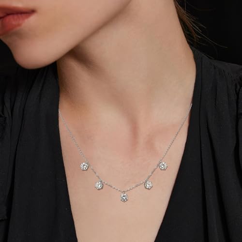 2.5-5CT Tennis Moissanite Necklace for Women, 5 Stones 925 Sterling Silver D Color Ideal Cut Moissanite Necklace for Women with Certificate of Authenticity3