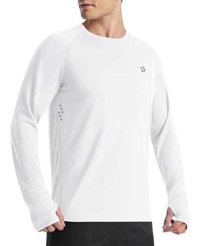 Roadbox Men's UPF 50+ Swim Rash Guard, UV Sun Protection SPF Water Shirts Long Sleeve, Quick Dry Cool Dry Lightweight Fishing Hiking Running T-Shirt White